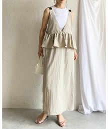 She's Closet | ロング丈 レイヤード風 ペプラム切り替え キャミワンピース ジャンパースカート(ジャンパースカート)