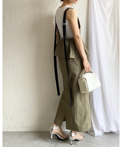 She's Closet(シーズクローゼット)の「ロング丈 レイヤード風 ペプラム切り替え キャミワンピース ジャンパースカート(ジャンパースカート・レディース・ライトベージュ/オリーブ/ブラック・FREE)」の8枚目の写真