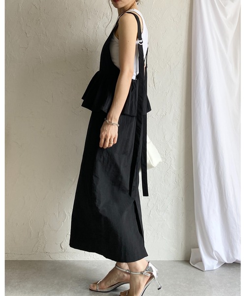 She's Closet(シーズクローゼット)の「ロング丈 レイヤード風 ペプラム切り替え キャミワンピース ジャンパースカート(ジャンパースカート・レディース・ライトベージュ/オリーブ/ブラック・FREE)」の11枚目の写真