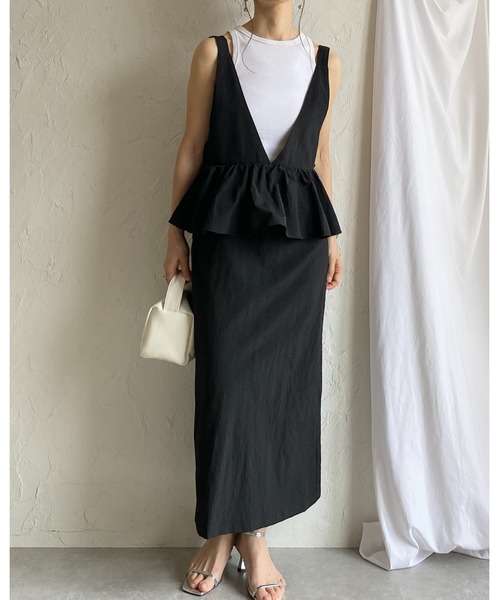 She's Closet(シーズクローゼット)の「ロング丈 レイヤード風 ペプラム切り替え キャミワンピース ジャンパースカート(ジャンパースカート・レディース・ライトベージュ/オリーブ/ブラック・FREE)」の12枚目の写真
