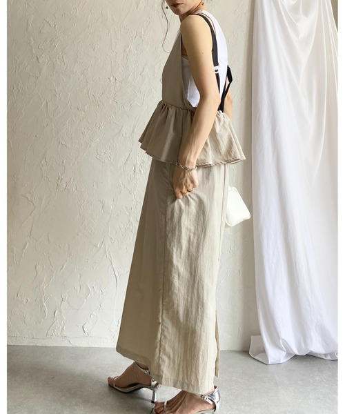 She's Closet(シーズクローゼット)の「ロング丈 レイヤード風 ペプラム切り替え キャミワンピース ジャンパースカート(ジャンパースカート・レディース・ライトベージュ/オリーブ/ブラック・FREE)」の15枚目の写真