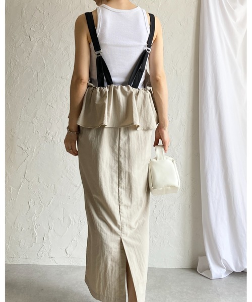 She's Closet(シーズクローゼット)の「ロング丈 レイヤード風 ペプラム切り替え キャミワンピース ジャンパースカート(ジャンパースカート・レディース・ライトベージュ/オリーブ/ブラック・FREE)」の16枚目の写真
