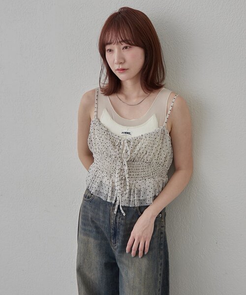 mline（エムライン）の「【この夏着たい！】[mline]チュールギャザーキャミ（シャツ/ブラウス・レディース・ブラック系その他/ブラウン/ブラック/オフホワイト・FREE）」の6枚目の写真