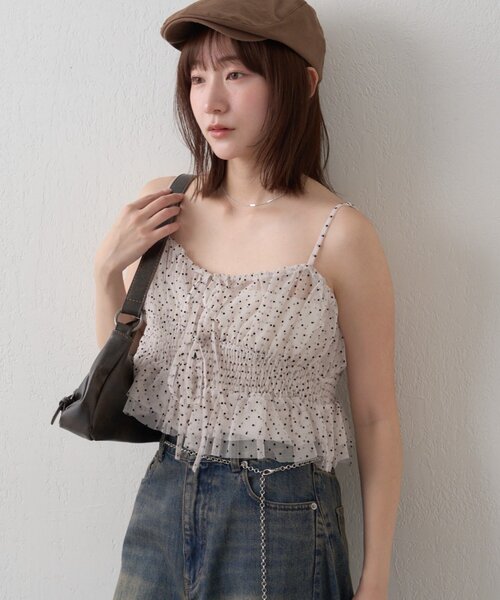 mline（エムライン）の「【この夏着たい！】[mline]チュールギャザーキャミ（シャツ/ブラウス・レディース・ブラック系その他/ブラウン/ブラック/オフホワイト・FREE）」の10枚目の写真