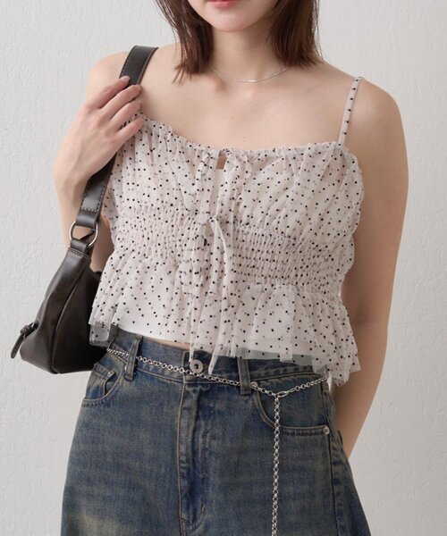 mline（エムライン）の「【この夏着たい！】[mline]チュールギャザーキャミ（シャツ/ブラウス・レディース・ブラック系その他/ブラウン/ブラック/オフホワイト・FREE）」の11枚目の写真