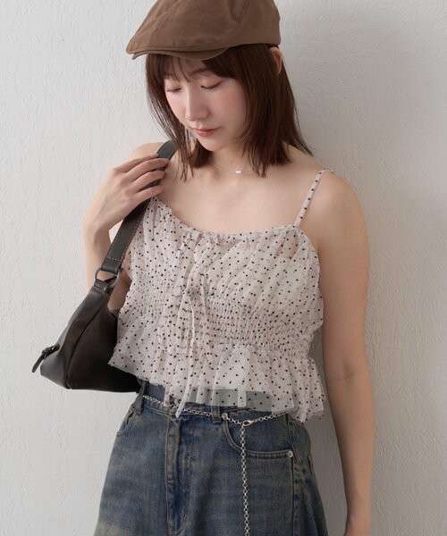 mline（エムライン）の「【この夏着たい！】[mline]チュールギャザーキャミ（シャツ/ブラウス・レディース・ブラック系その他/ブラウン/ブラック/オフホワイト・FREE）」の12枚目の写真
