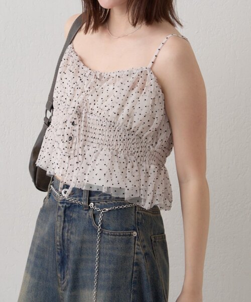 mline（エムライン）の「【この夏着たい！】[mline]チュールギャザーキャミ（シャツ/ブラウス・レディース・ブラック系その他/ブラウン/ブラック/オフホワイト・FREE）」の14枚目の写真
