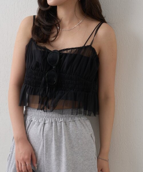 mline（エムライン）の「【この夏着たい！】[mline]チュールギャザーキャミ（シャツ/ブラウス・レディース・ブラック系その他/ブラウン/ブラック/オフホワイト・FREE）」の17枚目の写真