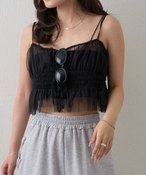 mline（エムライン）の「【この夏着たい！】[mline]チュールギャザーキャミ（シャツ/ブラウス・レディース・ブラック系その他/ブラウン/ブラック/オフホワイト・FREE）」の18枚目の写真
