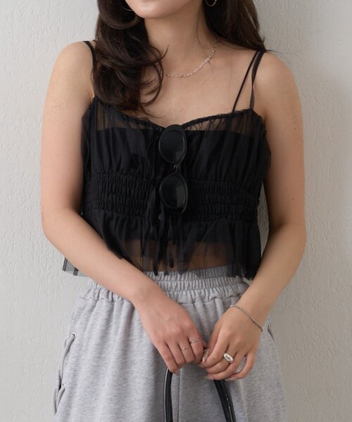 mline（エムライン）の「【この夏着たい！】[mline]チュールギャザーキャミ（シャツ/ブラウス・レディース・ブラック系その他/ブラウン/ブラック/オフホワイト・FREE）」の19枚目の写真