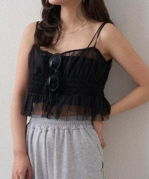 mline（エムライン）の「【この夏着たい！】[mline]チュールギャザーキャミ（シャツ/ブラウス・レディース・ブラック系その他/ブラウン/ブラック/オフホワイト・FREE）」の20枚目の写真