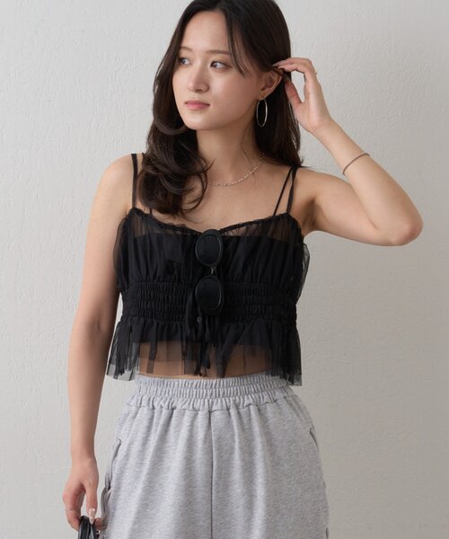mline（エムライン）の「【この夏着たい！】[mline]チュールギャザーキャミ（シャツ/ブラウス・レディース・ブラック系その他/ブラウン/ブラック/オフホワイト・FREE）」の21枚目の写真