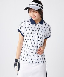【FILA GOLF:フィラゴルフ】レディース総柄プリント半袖シャツ　表面「遮熱機能性」　肌面「接触冷感機能」　ゴルフ