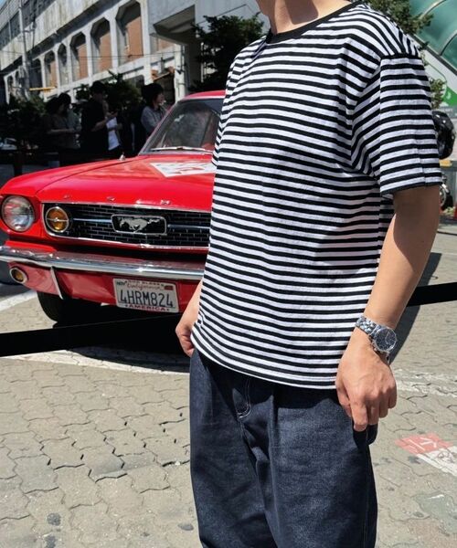 REBRENNER(リブレンナー)の「ピーチストライプクロップ半袖Tシャツホワイトブラック(Tシャツ/カットソー・メンズ・ホワイト系その他2・MEDIUM/LARGE/X-LARGE)」の10枚目の写真