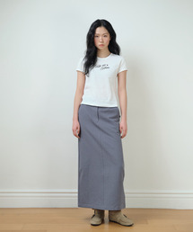 Cotton Slit Long Skirt (DUSTY BLUE)