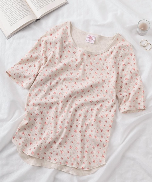 JEMORGAN(ジェーイーモーガン)の「【87】【JEMORGAN/ジェーイーモーガン】花柄 フライス クルーネックTシャツ/レディース/26SUMMER NEW(Tシャツ/カットソー・レディース・ブラック/レッド/ネイビー/ブルー・FREE)」の1枚目の写真