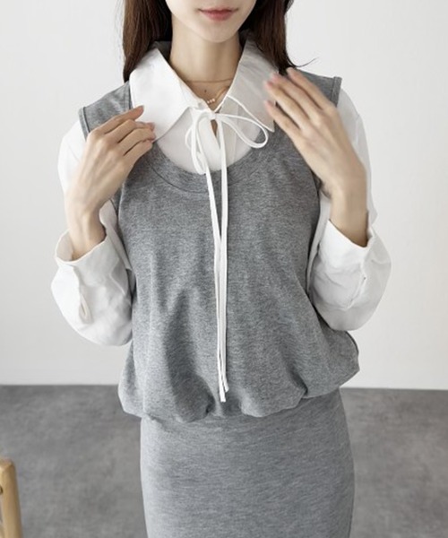 DAYRA(デイラ)の「2ピース風 リボン ベスト 長袖 ブラウス(シャツ/ブラウス・レディース・ブラック/ブラウン/グレー・FREE)」の15枚目の写真