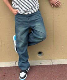 ワイドストレート デニムパンツ ビンテージウォッシュデニムパンツ
