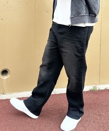 ワイドストレート デニムパンツ ビンテージウォッシュデニムパンツ