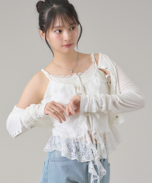 apres jour mignon(アプレジュールミニョン)の「レースフリルキャミ(キャミソール・レディース・オフホワイト/ブラック・LARGE/フリー)」の5枚目の写真