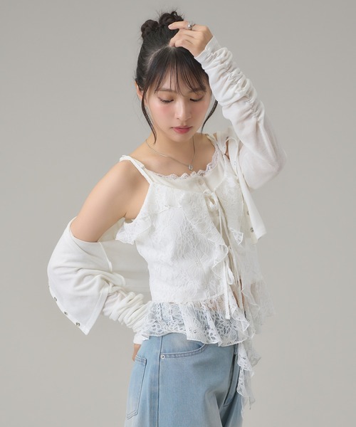 apres jour mignon(アプレジュールミニョン)の「レースフリルキャミ(キャミソール・レディース・オフホワイト/ブラック・LARGE/フリー)」の8枚目の写真