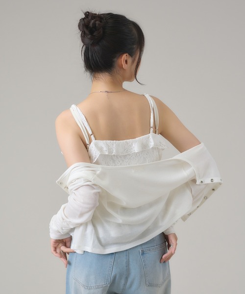 apres jour mignon(アプレジュールミニョン)の「レースフリルキャミ(キャミソール・レディース・オフホワイト/ブラック・LARGE/フリー)」の10枚目の写真