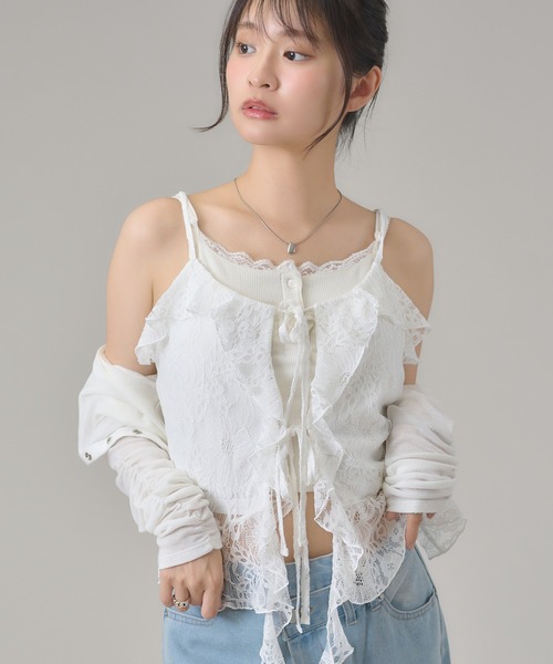 apres jour mignon(アプレジュールミニョン)の「レースフリルキャミ(キャミソール・レディース・オフホワイト/ブラック・LARGE/フリー)」の7枚目の写真