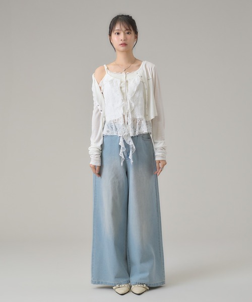 apres jour mignon(アプレジュールミニョン)の「レースフリルキャミ(キャミソール・レディース・オフホワイト/ブラック・LARGE/フリー)」の12枚目の写真