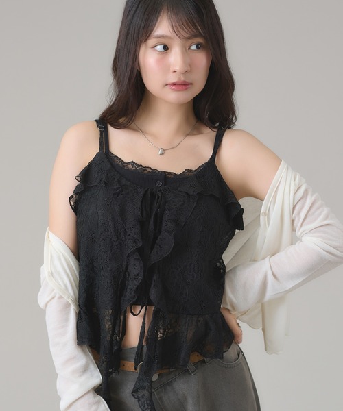 apres jour mignon(アプレジュールミニョン)の「レースフリルキャミ(キャミソール・レディース・オフホワイト/ブラック・LARGE/フリー)」の13枚目の写真