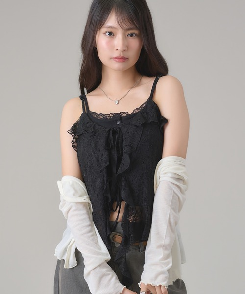 apres jour mignon(アプレジュールミニョン)の「レースフリルキャミ(キャミソール・レディース・オフホワイト/ブラック・LARGE/フリー)」の14枚目の写真