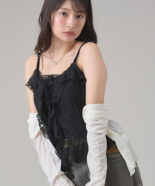 apres jour mignon(アプレジュールミニョン)の「レースフリルキャミ(キャミソール・レディース・オフホワイト/ブラック・LARGE/フリー)」の16枚目の写真