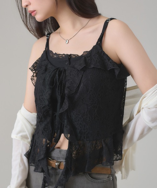 apres jour mignon(アプレジュールミニョン)の「レースフリルキャミ(キャミソール・レディース・オフホワイト/ブラック・LARGE/フリー)」の17枚目の写真