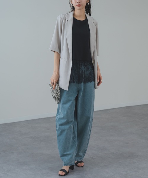 ANNA LUNA(アンナルナ)の「【ANNA LUNA】冷房対策 / UV対策 にも◎軽やかに羽織れる 麻調 5分袖 ジャケット(テーラードジャケット・レディース・ブラック/ベージュ/ネイビー・MEDIUM)」の5枚目の写真
