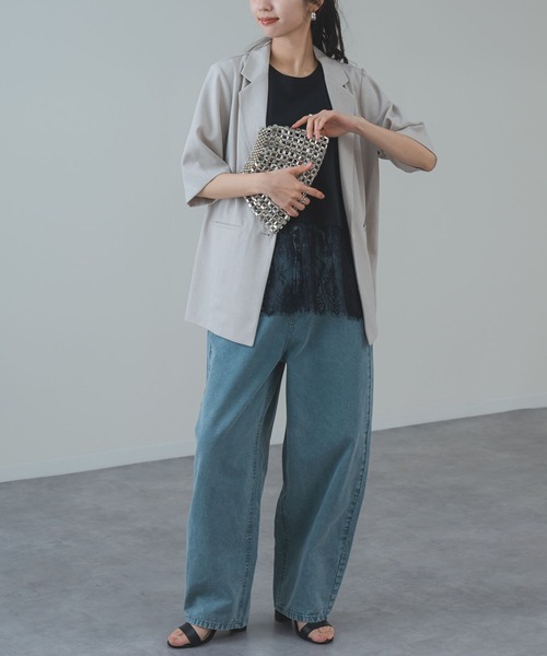 ANNA LUNA(アンナルナ)の「【ANNA LUNA】冷房対策 / UV対策 にも◎軽やかに羽織れる 麻調 5分袖 ジャケット(テーラードジャケット・レディース・ブラック/ベージュ/ネイビー・MEDIUM)」の6枚目の写真