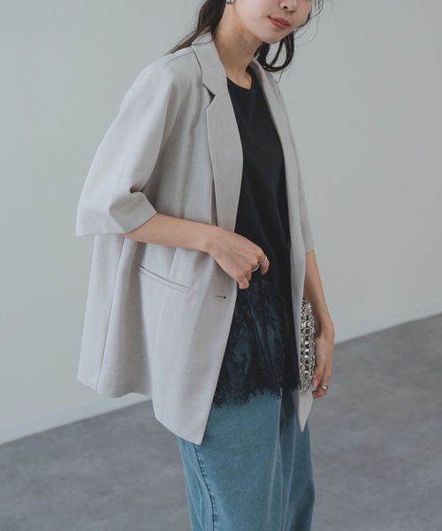 ANNA LUNA(アンナルナ)の「【ANNA LUNA】冷房対策 / UV対策 にも◎軽やかに羽織れる 麻調 5分袖 ジャケット(テーラードジャケット・レディース・ブラック/ベージュ/ネイビー・MEDIUM)」の7枚目の写真
