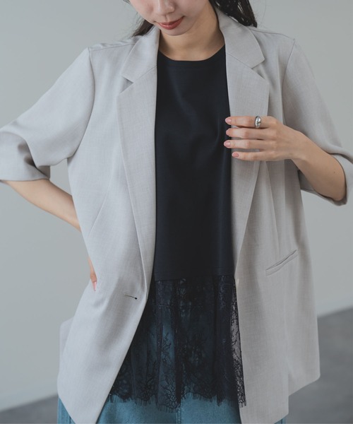 ANNA LUNA(アンナルナ)の「【ANNA LUNA】冷房対策 / UV対策 にも◎軽やかに羽織れる 麻調 5分袖 ジャケット(テーラードジャケット・レディース・ブラック/ベージュ/ネイビー・MEDIUM)」の4枚目の写真
