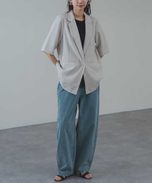 ANNA LUNA(アンナルナ)の「【ANNA LUNA】冷房対策 / UV対策 にも◎軽やかに羽織れる 麻調 5分袖 ジャケット(テーラードジャケット・レディース・ブラック/ベージュ/ネイビー・MEDIUM)」の10枚目の写真