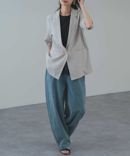 ANNA LUNA(アンナルナ)の「【ANNA LUNA】冷房対策 / UV対策 にも◎軽やかに羽織れる 麻調 5分袖 ジャケット(テーラードジャケット・レディース・ブラック/ベージュ/ネイビー・MEDIUM)」の9枚目の写真