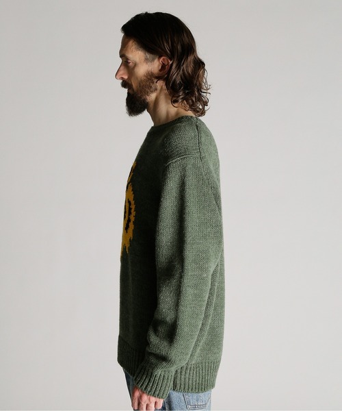 Schott(ショット)の「Schott/ショット/CREW KNIT "FACE TIGER"/クルー ニット フェイス タイガー(ニット/セーター・メンズ・ベージュ/グリーン・M/L/XL)」の3枚目の写真