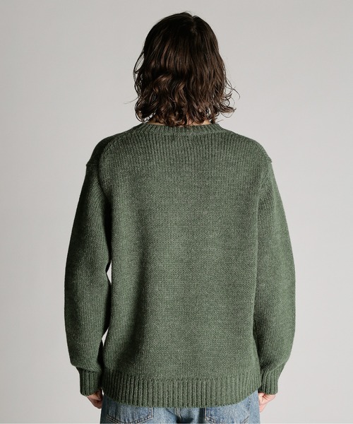 Schott(ショット)の「Schott/ショット/CREW KNIT "FACE TIGER"/クルー ニット フェイス タイガー(ニット/セーター・メンズ・ベージュ/グリーン・M/L/XL)」の4枚目の写真