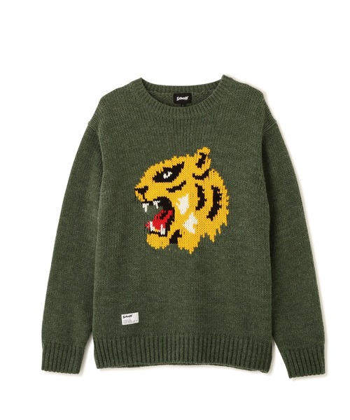 Schott(ショット)の「Schott/ショット/CREW KNIT "FACE TIGER"/クルー ニット フェイス タイガー(ニット/セーター・メンズ・ベージュ/グリーン・M/L/XL)」の12枚目の写真