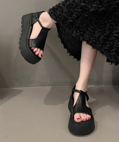 Lace Ladies（レースレディース）の「サイド オープン 厚底 コンフォート サンダル（サンダル・レディース・シルバー/ブラック・23cm/23.5cm/24cm/24.5cm/25cm/22.5cm）」の6枚目の写真