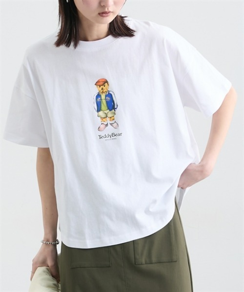 nissen(ニッセン)の「綿100%テディベアプリントTシャツ(Tシャツ/カットソー・レディース・オフホワイト/チャコールグレー・M/L)」の3枚目の写真