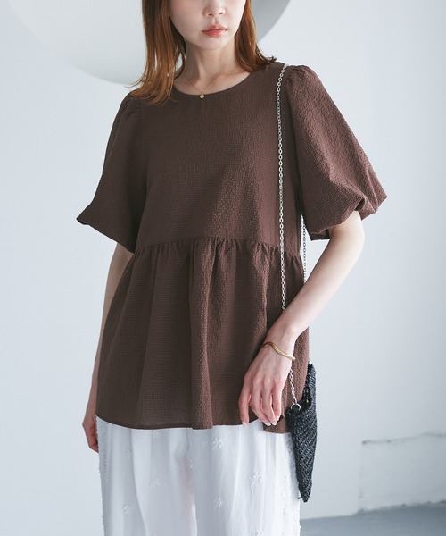 ROPE' PICNIC(ロペピクニック)の「【ベストヒット】細見えバルーンペプラムブラウス(シャツ/ブラウス・レディース・ホワイト系その他5/ブラック/キナリ/サックスブルー/ダークブラウン・FREE)」の4枚目の写真
