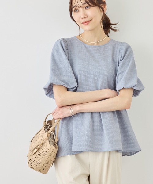 ROPE' PICNIC(ロペピクニック)の「バルーンペプラムブラウス(シャツ/ブラウス・レディース・ホワイト系その他5/ブラック/キナリ/サックスブルー・FREE)」の1枚目の写真