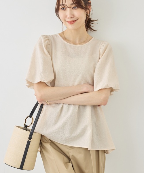 ROPE' PICNIC(ロペピクニック)の「バルーンペプラムブラウス(シャツ/ブラウス・レディース・ホワイト系その他5/ブラック/キナリ/サックスブルー・FREE)」の2枚目の写真