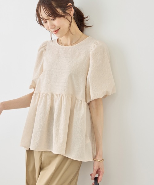 ROPE' PICNIC(ロペピクニック)の「バルーンペプラムブラウス(シャツ/ブラウス・レディース・ホワイト系その他5/ブラック/キナリ/サックスブルー・FREE)」の14枚目の写真