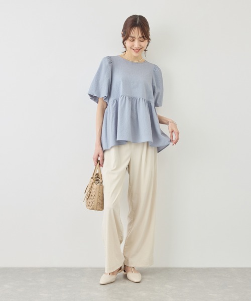 ROPE' PICNIC（ロペピクニック）の「【ベストヒット】細見えバルーンペプラムブラウス（シャツ/ブラウス・レディース・ホワイト系その他5/ブラック/キナリ/サックスブルー/ダークブラウン・FREE）」の19枚目の写真