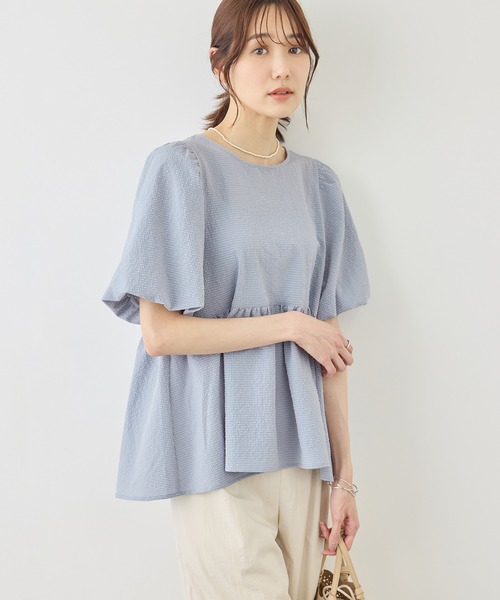 ROPE' PICNIC（ロペピクニック）の「【ベストヒット】細見えバルーンペプラムブラウス（シャツ/ブラウス・レディース・ホワイト系その他5/ブラック/キナリ/サックスブルー/ダークブラウン・FREE）」の21枚目の写真