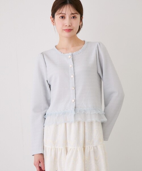 Jayro(ジャイロ)の「レースフリルヘムニットジャケット(ノーカラージャケット・レディース・サックスブルー/ホワイト系その他4/ライトグリーン・FREE)」の17枚目の写真
